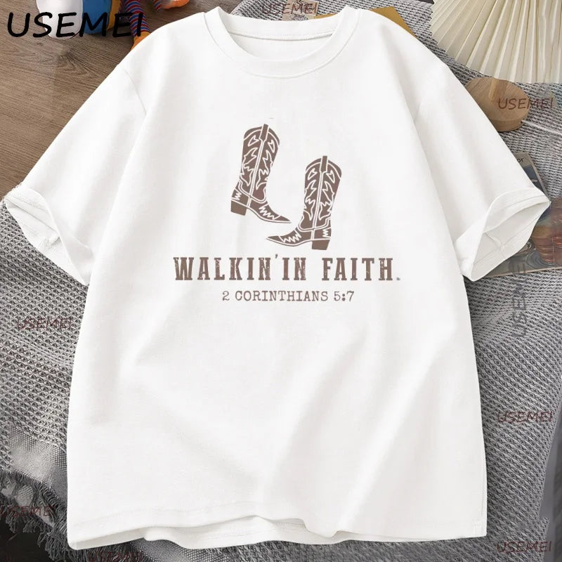 Christian Western Minimalist T Shirt Christian Tee Faith Based Printed T-shirt Casual Men Women Cotton Short Sleeve Clothes Tops