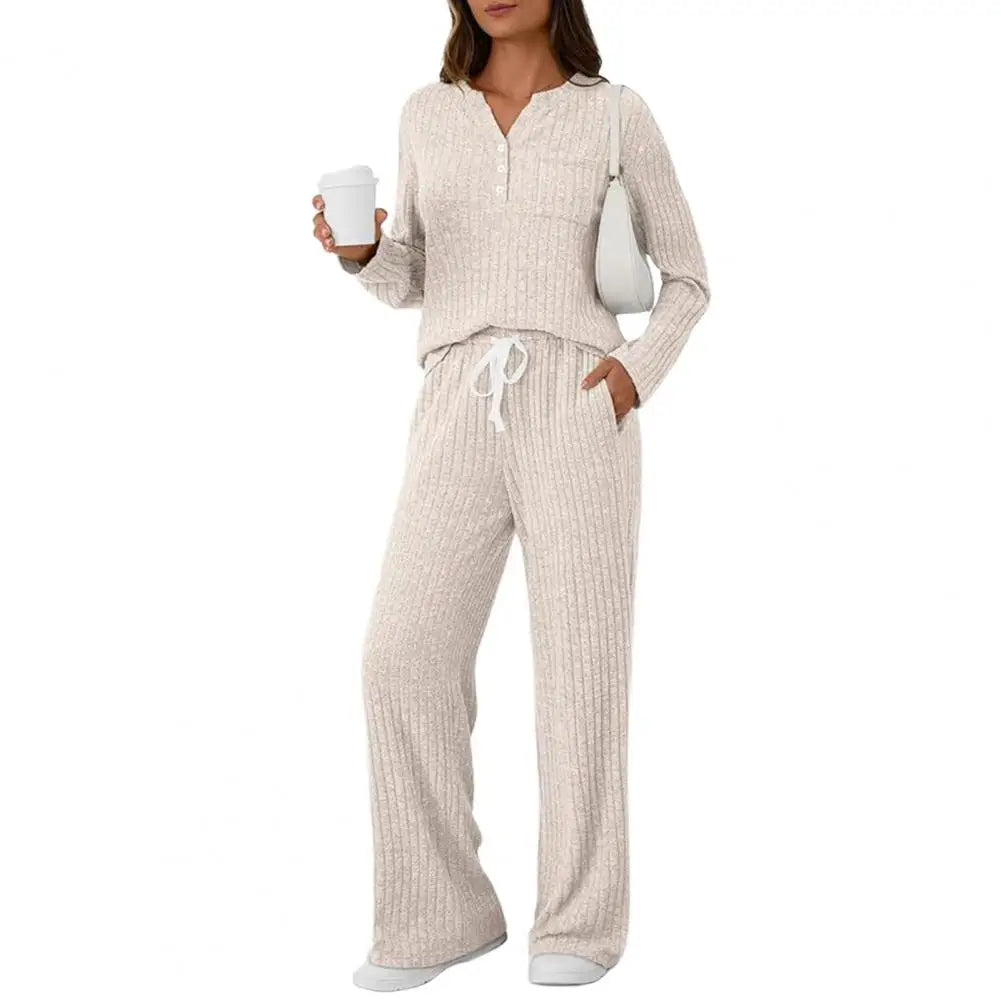 Comfortable Sleep Set Cozy Women's Lounge Sets Long Sleeve Top Wide Leg Pants Pajamas Matching Sweat Suits with for Ultimate