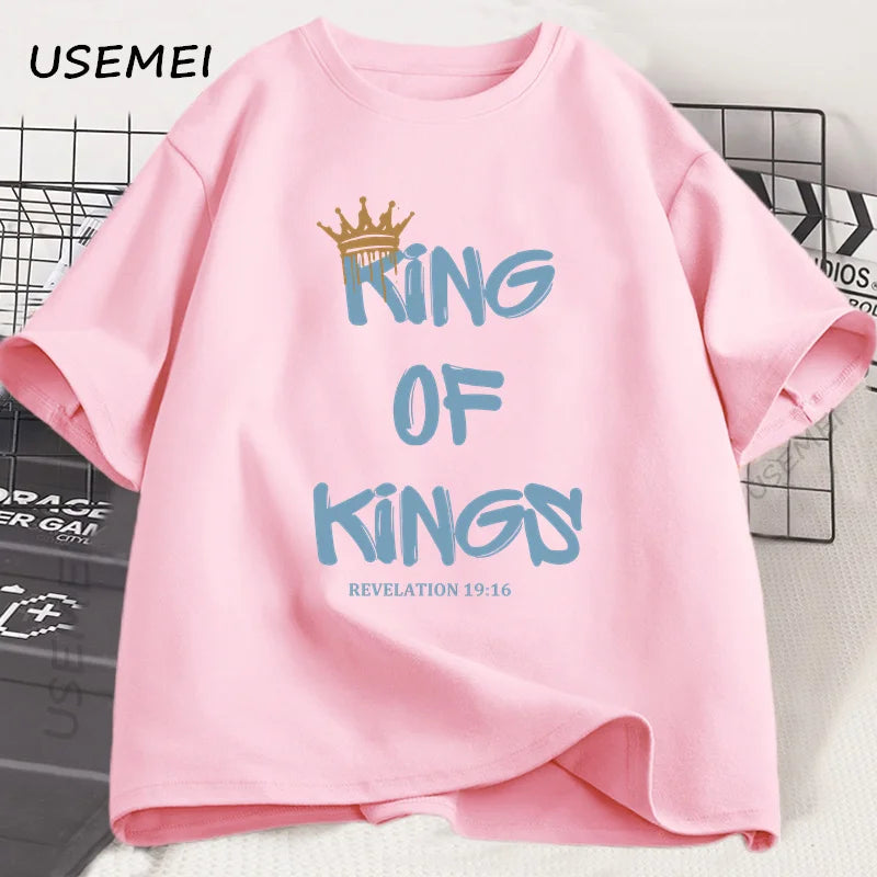 King of Kings T-Shirt Christian Clothing Religious Gift for Men Women Jesus Christ Streetwear Faith Cotton Short Sleeve Tees