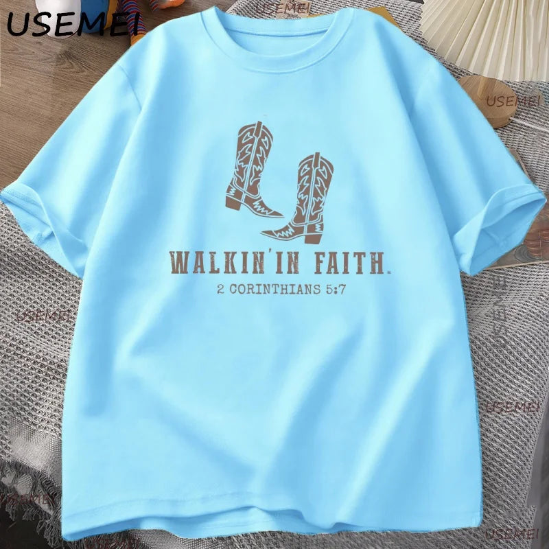 Christian Western Minimalist T Shirt Christian Tee Faith Based Printed T-shirt Casual Men Women Cotton Short Sleeve Clothes Tops