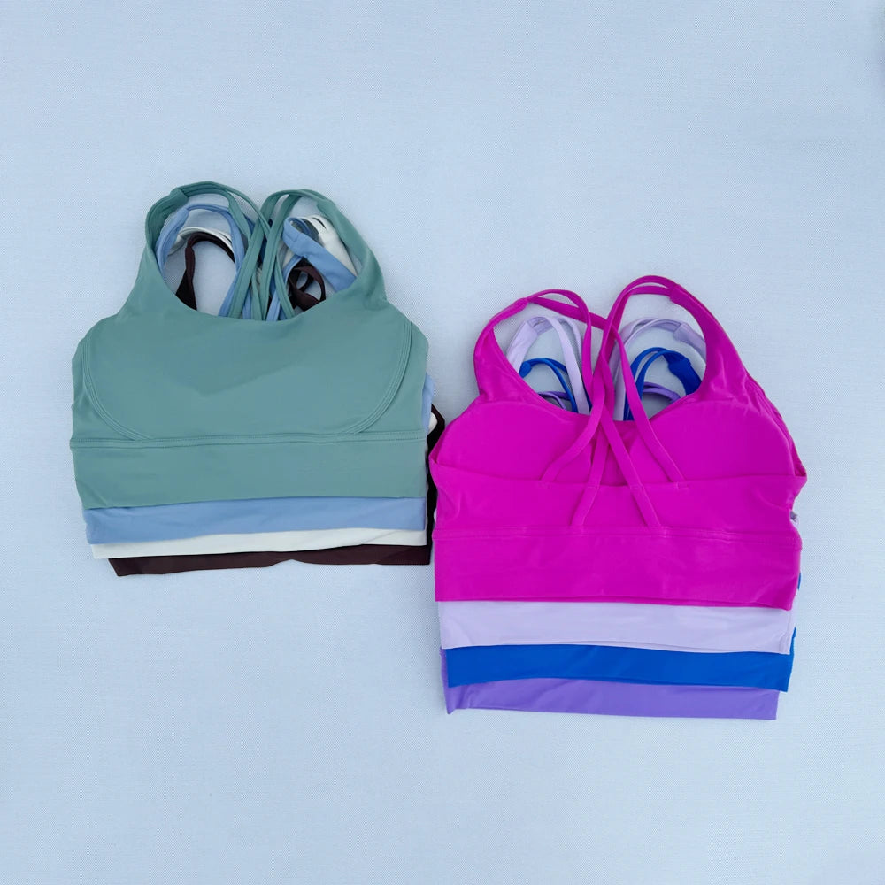 Woman Clothes Gym Top Breathable Sports Bra Cross-Backed Yoga Bra Outdoor Jogging Push Up Fitness Trainning Sportswear Underwear