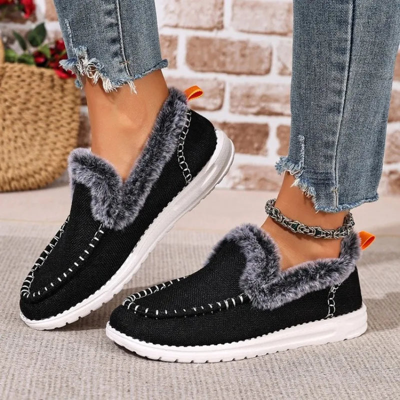 2025 Women Casual Shoes Low Heel Platform Sneakers Women Thickened Fluff Shoes Winter Warm Faux Fur Lined shoes
