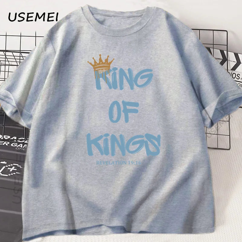 King of Kings T-Shirt Christian Clothing Religious Gift for Men Women Jesus Christ Streetwear Faith Cotton Short Sleeve Tees