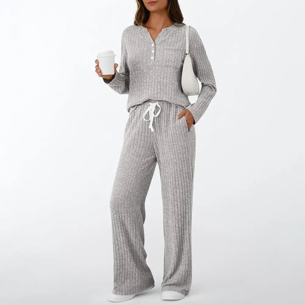 Comfortable Sleep Set Cozy Women's Lounge Sets Long Sleeve Top Wide Leg Pants Pajamas Matching Sweat Suits with for Ultimate