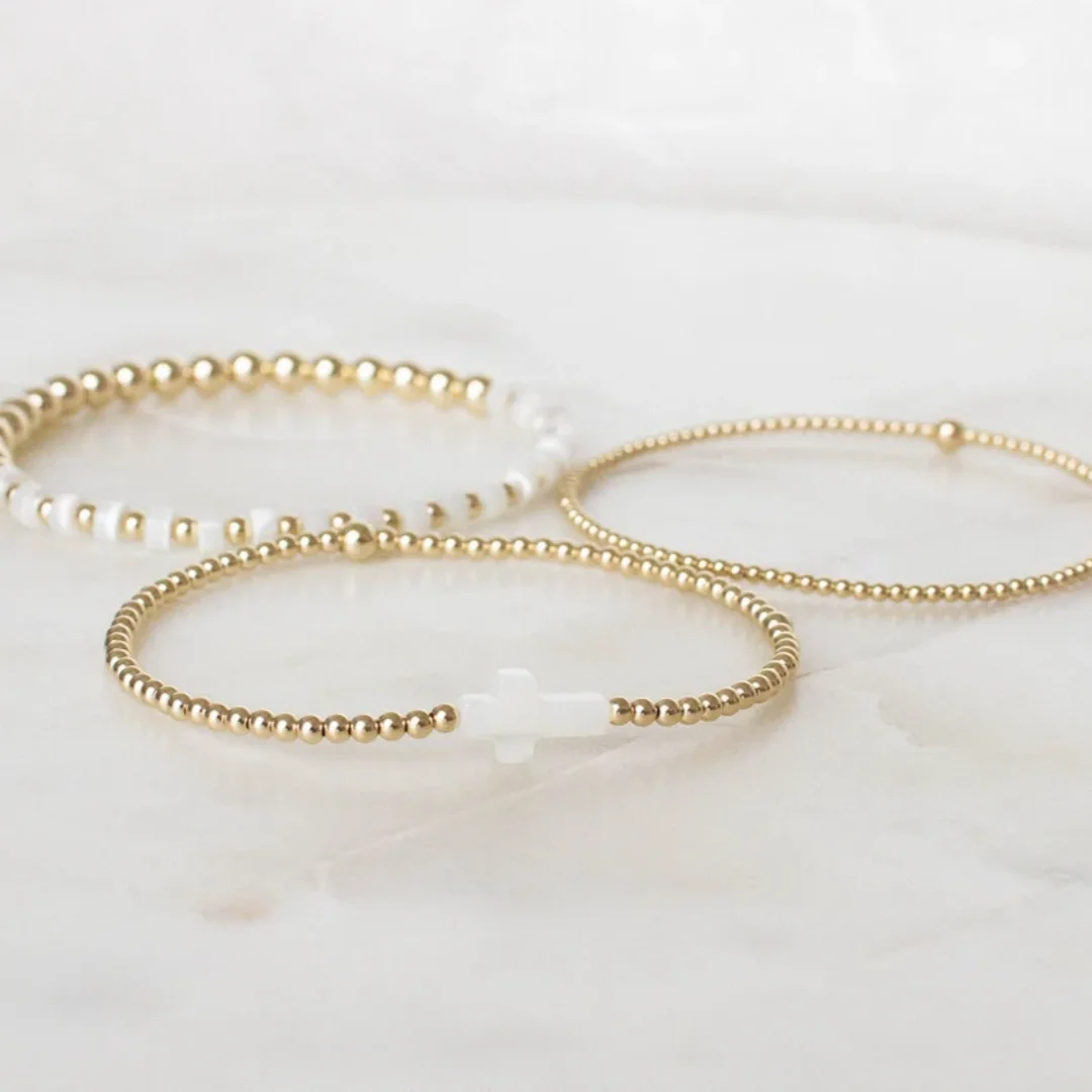 Vlen 18K Gold Plated Beads Cross Bracelet Christian Jewelry for Women Graduation Gifts for Her Faith-Based Beaded Stackable