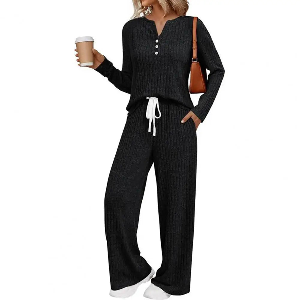 Comfortable Sleep Set Cozy Women's Lounge Sets Long Sleeve Top Wide Leg Pants Pajamas Matching Sweat Suits with for Ultimate