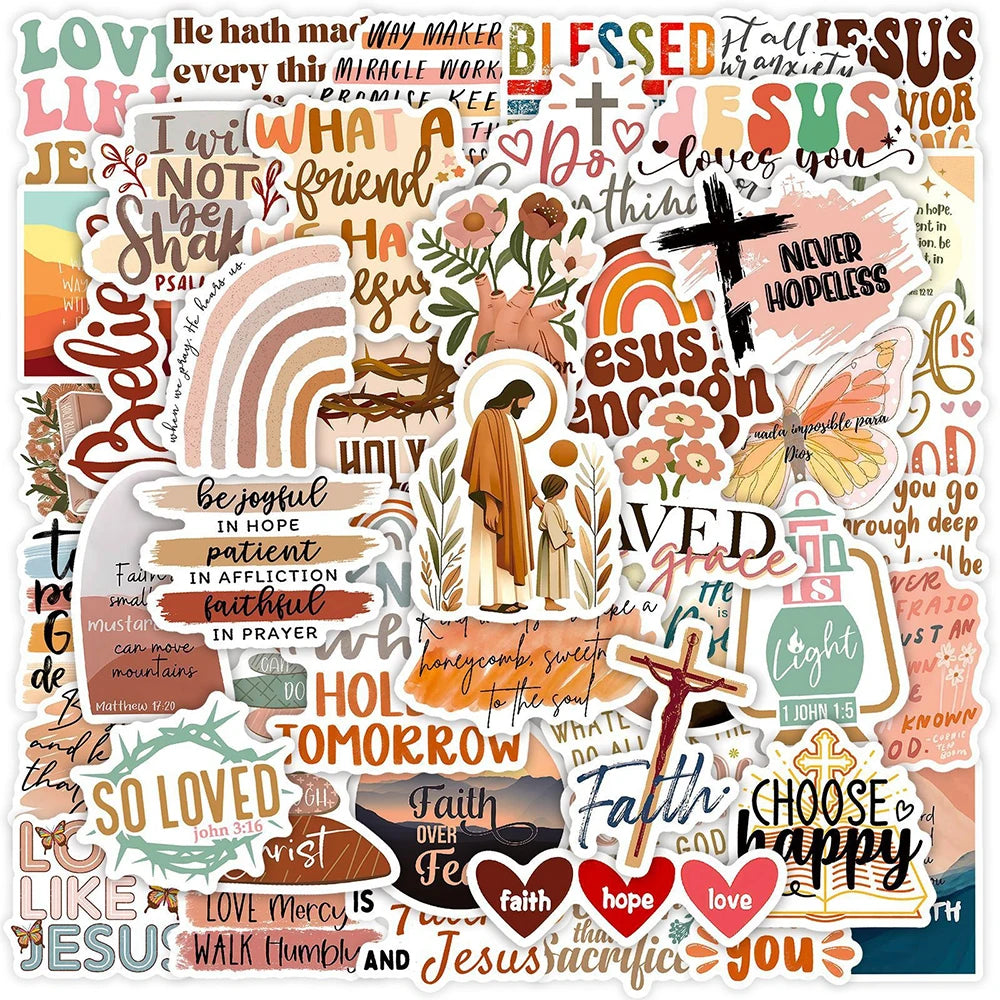 10/30/50pcs Jesus Phrase Graffiti Stickers Bible Faith Cross Words Decals Waterproof DIY Water Bottles Laptop Phone Stationery
