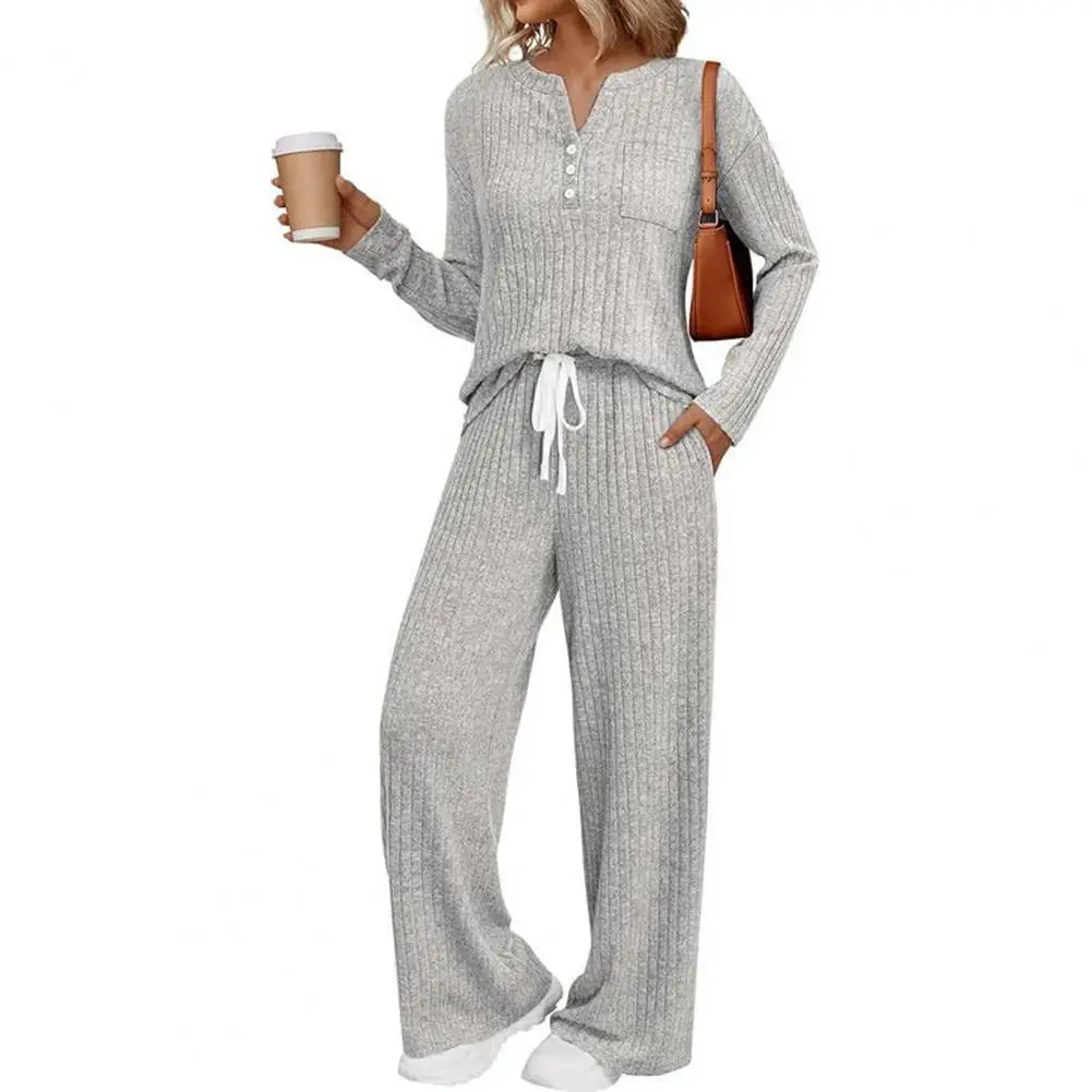 Comfortable Sleep Set Cozy Women's Lounge Sets Long Sleeve Top Wide Leg Pants Pajamas Matching Sweat Suits with for Ultimate