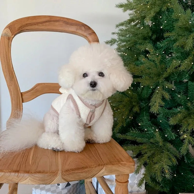 3D Ear Puppy Embroidery Vest Dog Winter Clothes Teddy Cartoon Velvet Pet Warm Sleeveless Clothes Dog Stuff