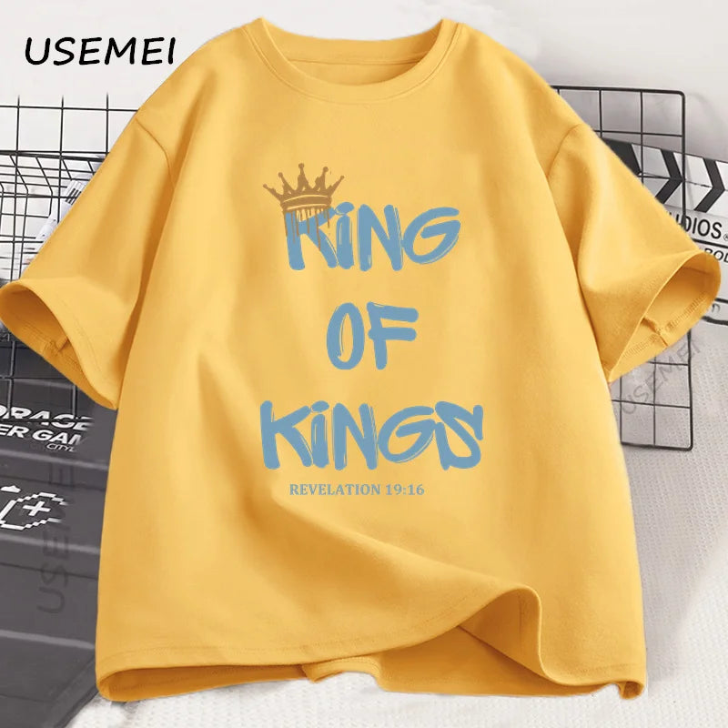 King of Kings T-Shirt Christian Clothing Religious Gift for Men Women Jesus Christ Streetwear Faith Cotton Short Sleeve Tees