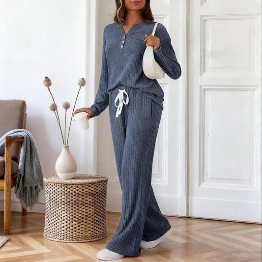 Comfortable Sleep Set Cozy Women's Lounge Sets Long Sleeve Top Wide Leg Pants Pajamas Matching Sweat Suits with for Ultimate