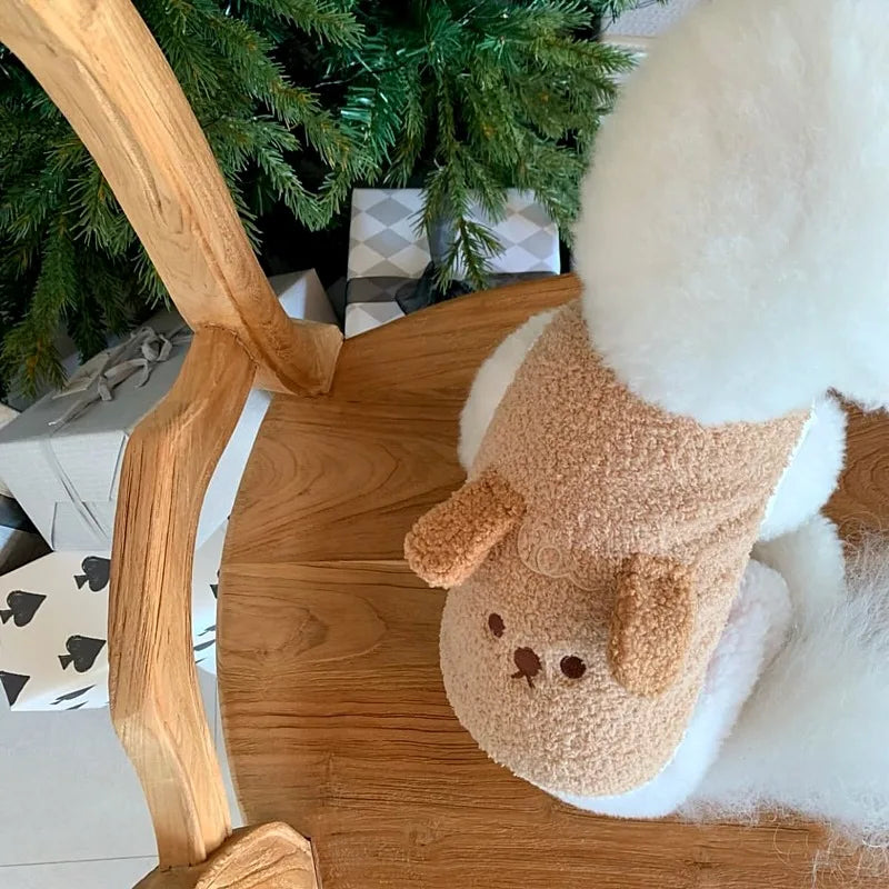 3D Ear Puppy Embroidery Vest Dog Winter Clothes Teddy Cartoon Velvet Pet Warm Sleeveless Clothes Dog Stuff