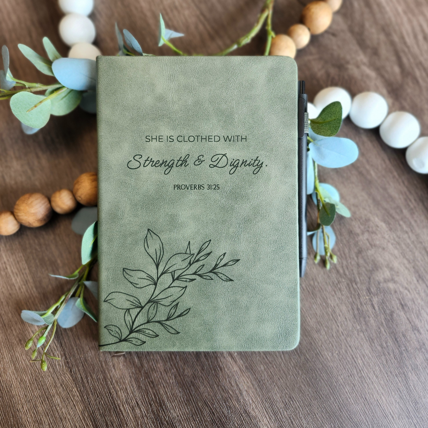 Engraved Leather Christian Journal: Strength & Dignity