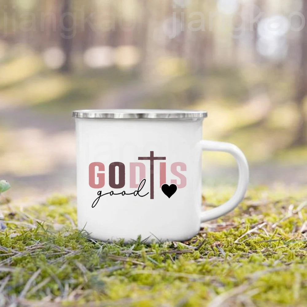 Christian Psalm Jesus God Faith Pattern Printed Mugs Coffee Cups Drinks Water Cup Enamel Camping Mug Handle Drinkware Best Gift