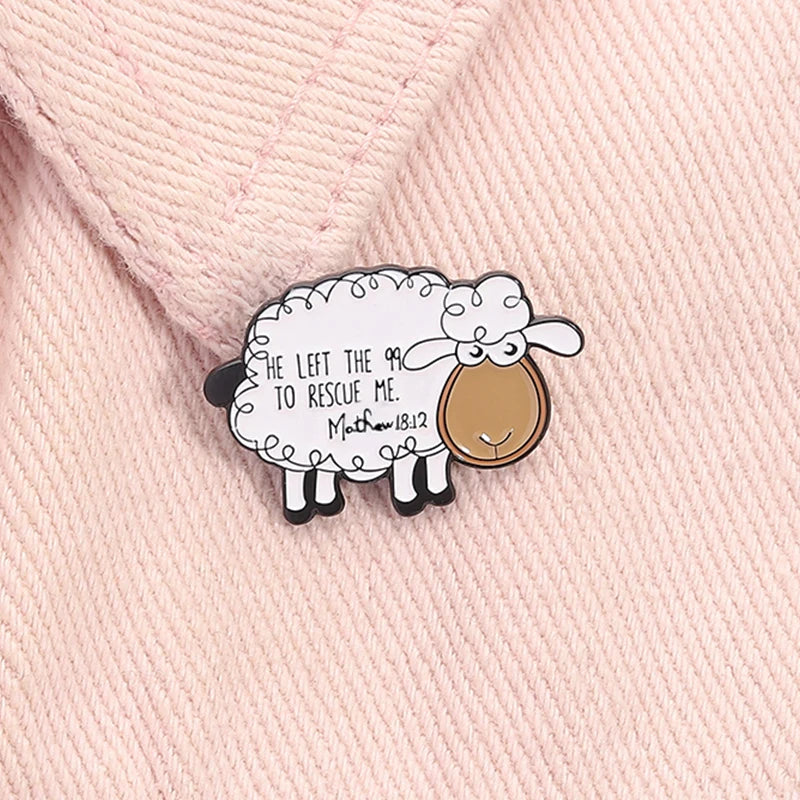 He Left the 99 to Rescue Me Enamel Pin Cute Sheep Lamb Christian Faith Jesus Scripture Religious Brooch Lapel Badge Jewelry Gift