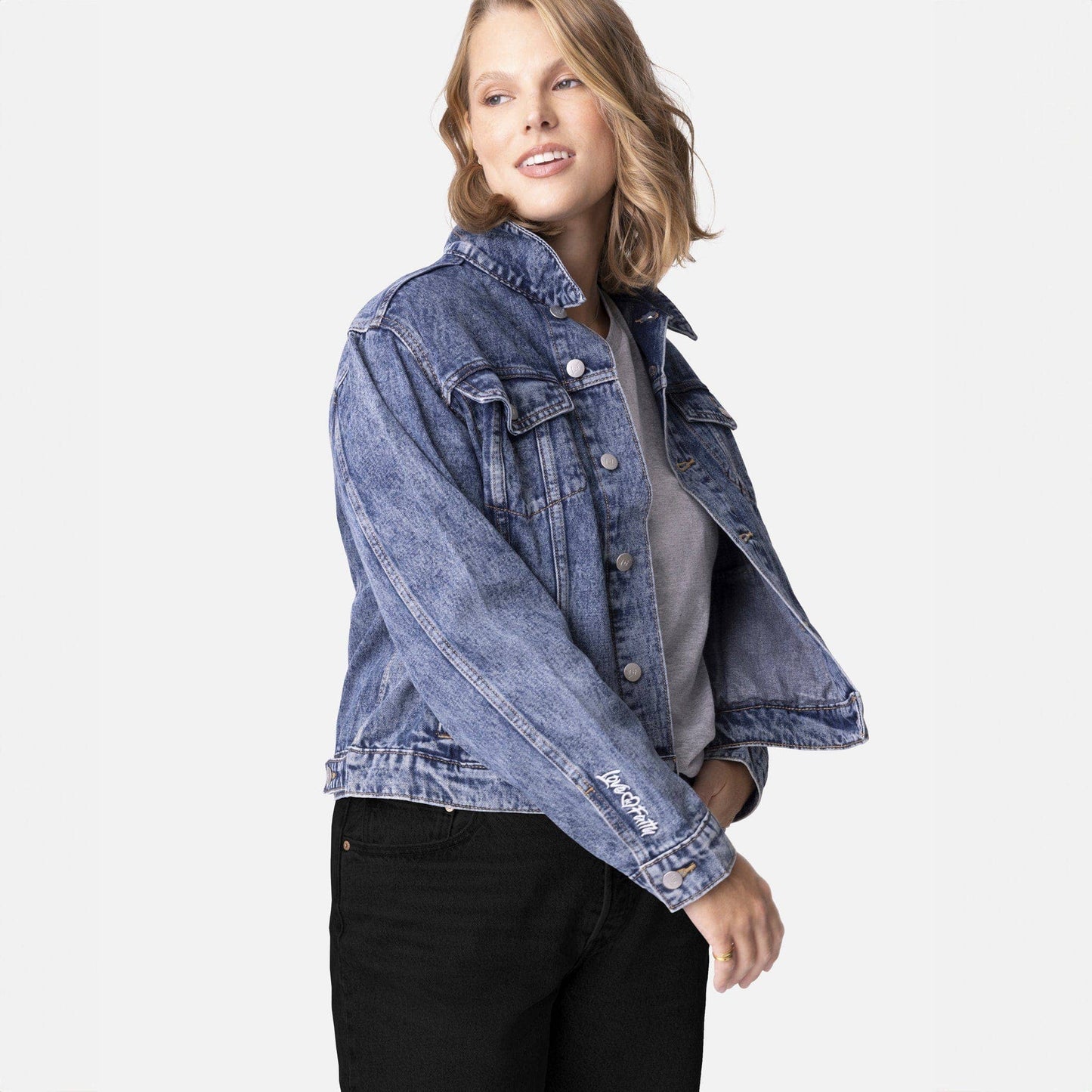 Vintage Washed Faith Over Fear Denim Jacket