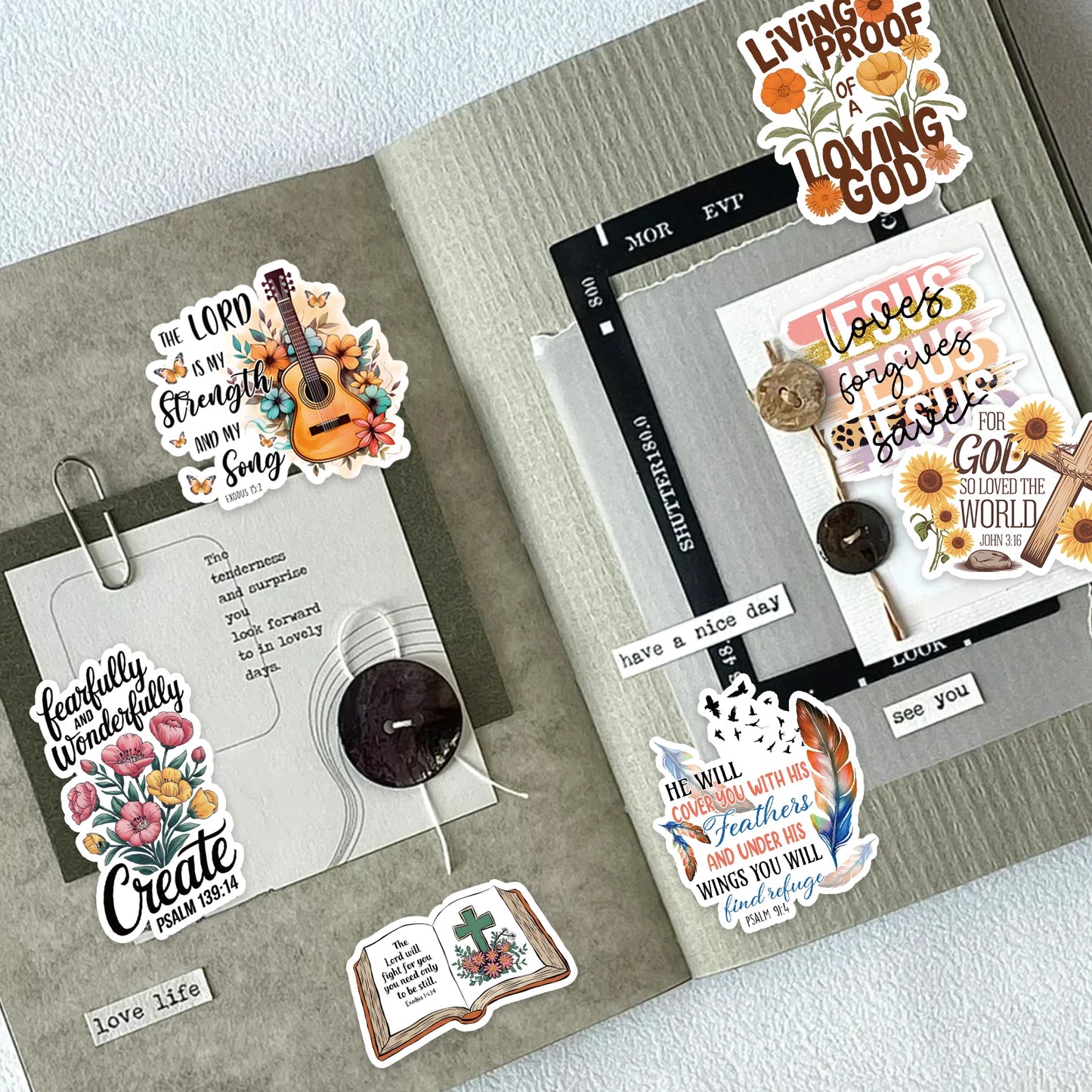 50PCS Jesus Phrase Graffiti Stickers Bible Faith Cross Words Stickers For Junk Journal Water Bottles Laptop Phone Refrigerator