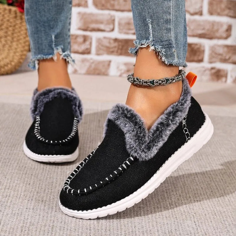 2025 Women Casual Shoes Low Heel Platform Sneakers Women Thickened Fluff Shoes Winter Warm Faux Fur Lined shoes