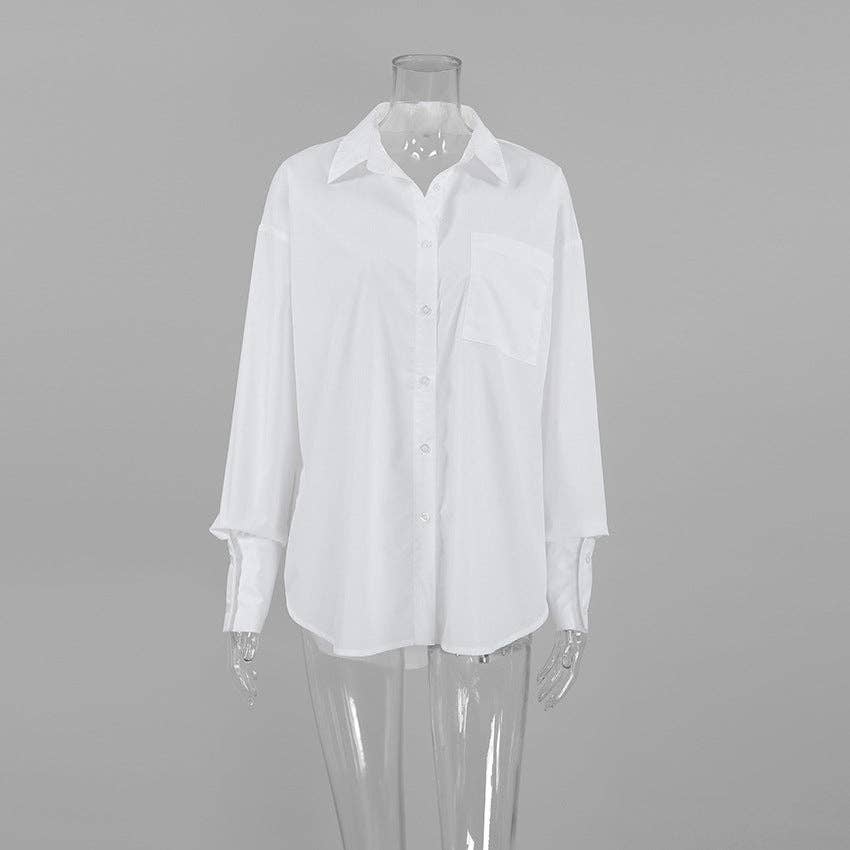 White Lapel Collar Botton Down Loose Fit Daily Shirt