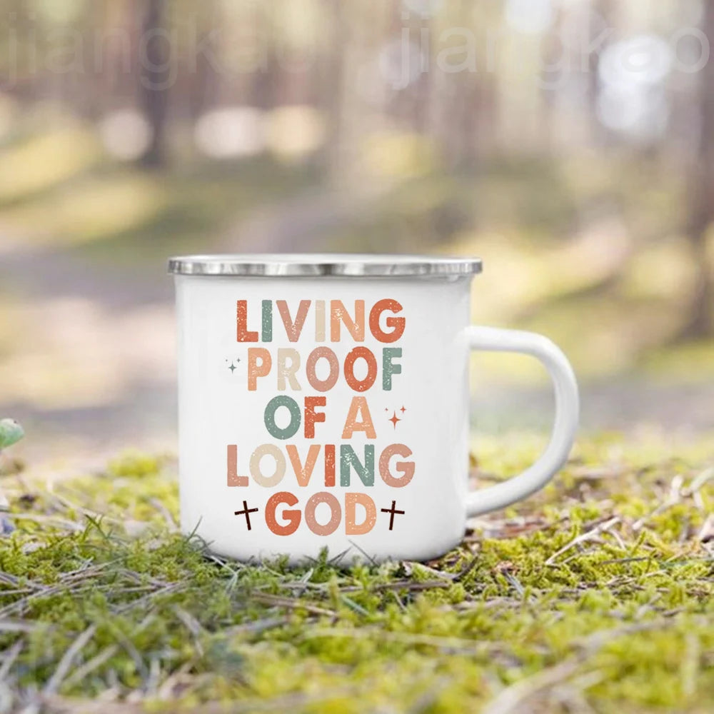 Christian Psalm Jesus God Faith Pattern Printed Mugs Coffee Cups Drinks Water Cup Enamel Camping Mug Handle Drinkware Best Gift