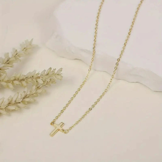 A Cross Pendant necklace 14K gold plated stylish simple cross pendant necklace Faith suitable for everyday gift women necklace
