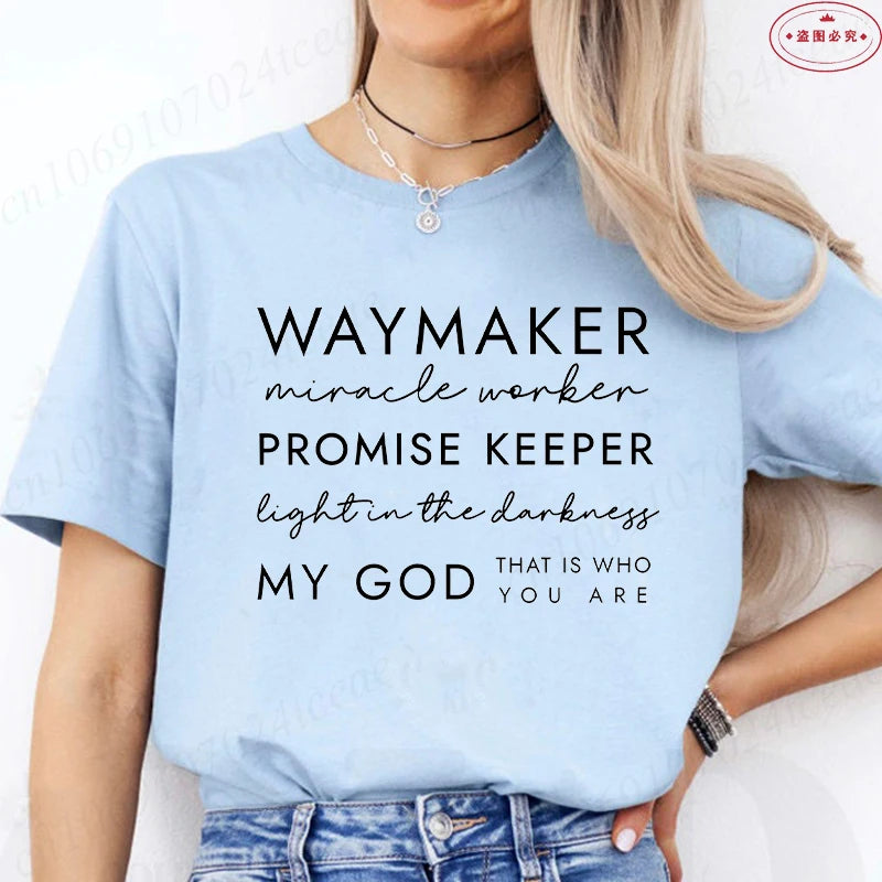 Christian T-shirts Waymaker Clothes Religious Gifts Women Crewneck Tshirts Faith Clothes Christian Bible Verse Pullover Tees Top