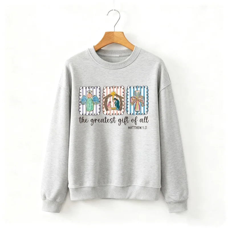Christian Nativity Scene Faith Christmas Religious Holiday Art Decorative Sweatshirt Long Sleeve Casual Soft Comfortable Hoodie