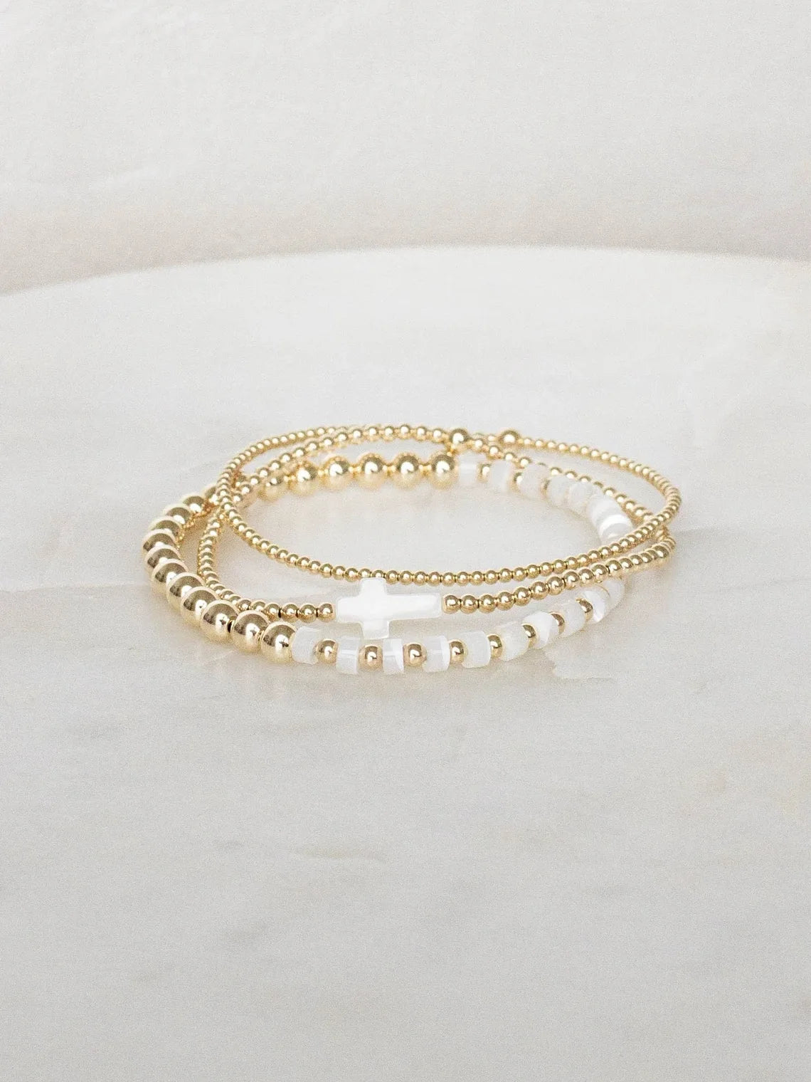 Vlen 18K Gold Plated Beads Cross Bracelet Christian Jewelry for Women Graduation Gifts for Her Faith-Based Beaded Stackable