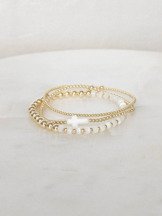 Vlen 18K Gold Plated Beads Cross Bracelet Christian Jewelry for Women Graduation Gifts for Her Faith-Based Beaded Stackable