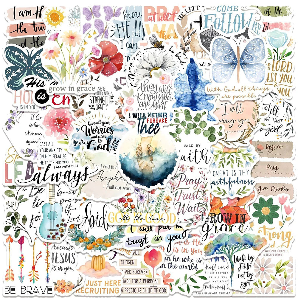 10/30/50pcs Jesus Phrase Graffiti Stickers Bible Faith Cross Words Decals Waterproof DIY Water Bottles Laptop Phone Stationery