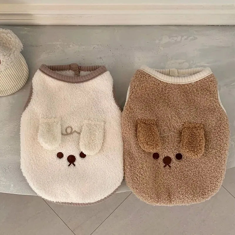 3D Ear Puppy Embroidery Vest Dog Winter Clothes Teddy Cartoon Velvet Pet Warm Sleeveless Clothes Dog Stuff