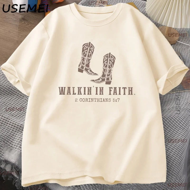 Christian Western Minimalist T Shirt Christian Tee Faith Based Printed T-shirt Casual Men Women Cotton Short Sleeve Clothes Tops