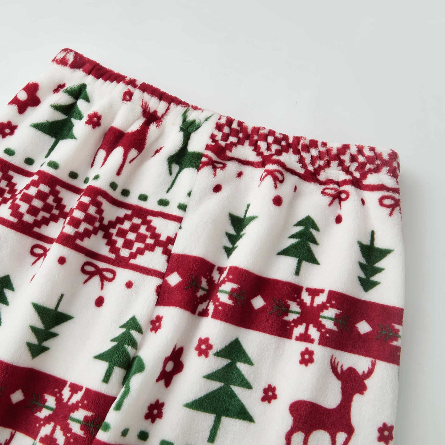 Women's 2 Piece Lounge Set Long Sleeve O Neck Elk Embroidery Tops Plush Pants Winter Warm Feece Christmas Sleepwear