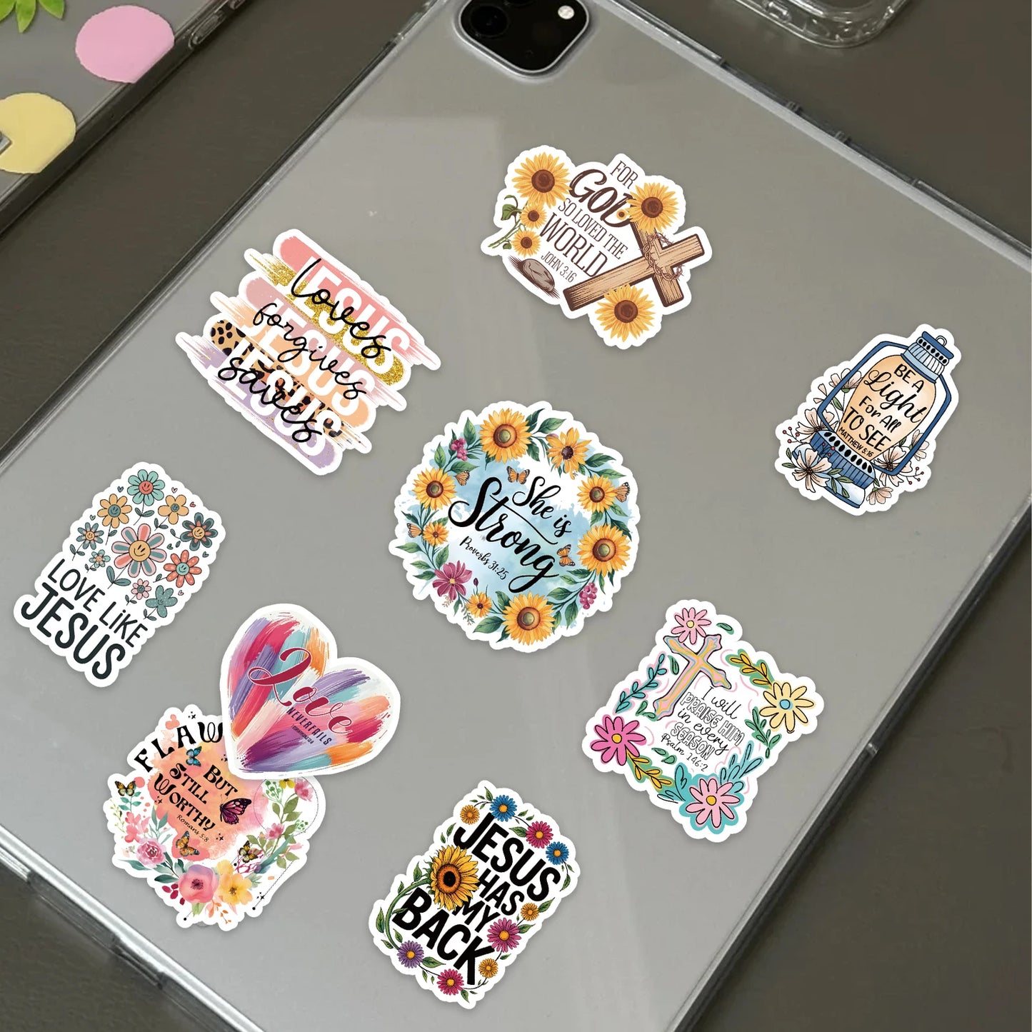 50PCS Jesus Phrase Graffiti Stickers Bible Faith Cross Words Stickers For Junk Journal Water Bottles Laptop Phone Refrigerator
