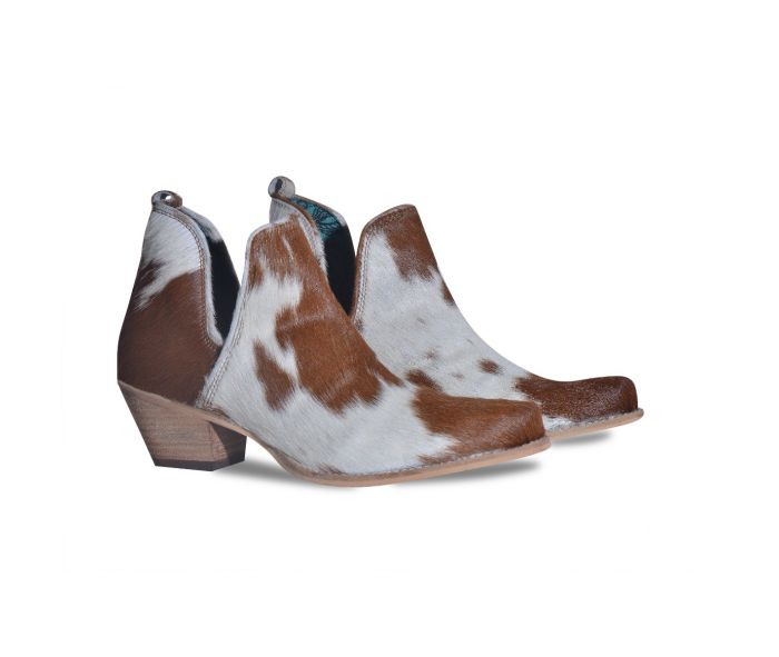 7692 Sunset Bloom Split Top Hair on Hide Boots in Speckled Fawn