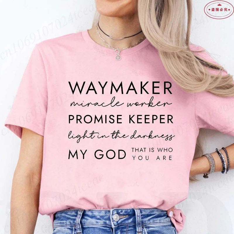 Christian T-shirts Waymaker Clothes Religious Gifts Women Crewneck Tshirts Faith Clothes Christian Bible Verse Pullover Tees Top
