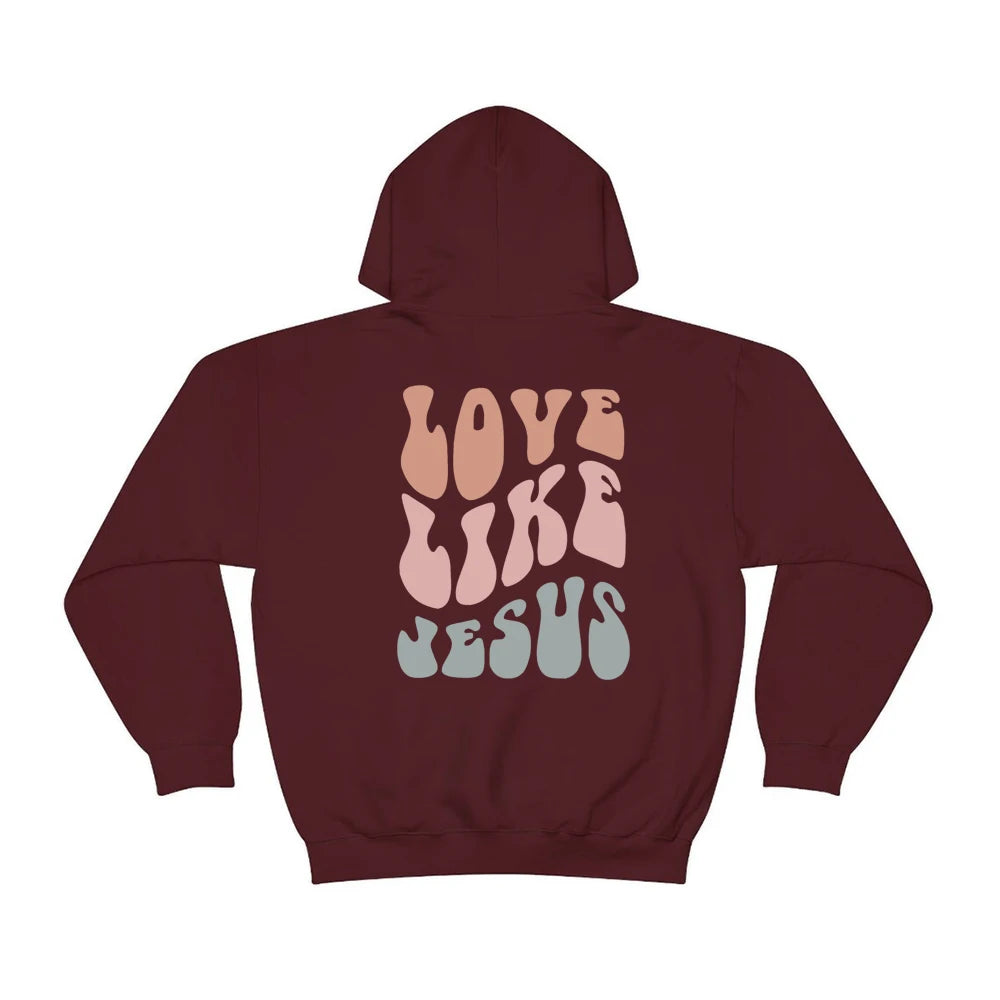 Love Like Jesus Hoodie Christian Bible Verse Hooded Sweatshirt Religious Faith Pullover Jesus Save Us Groovy Women Christian Top