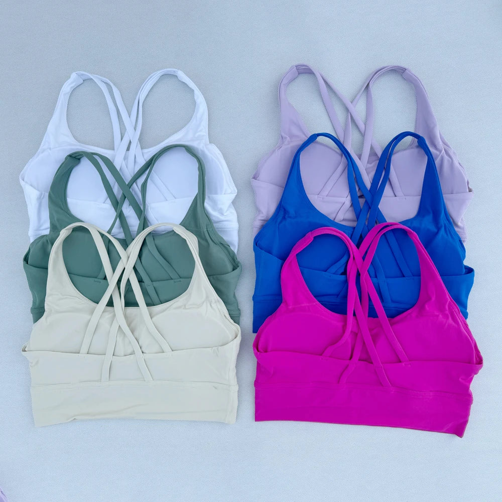 Woman Clothes Gym Top Breathable Sports Bra Cross-Backed Yoga Bra Outdoor Jogging Push Up Fitness Trainning Sportswear Underwear