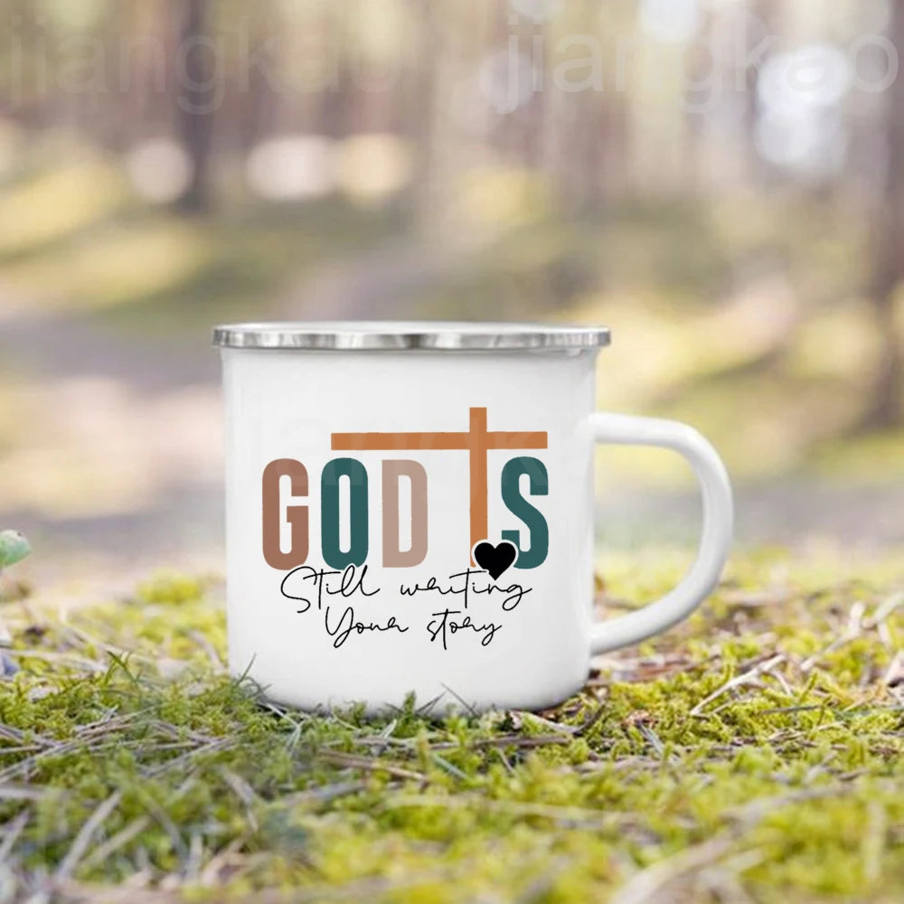 Christian Psalm Jesus God Faith Pattern Printed Mugs Coffee Cups Drinks Water Cup Enamel Camping Mug Handle Drinkware Best Gift