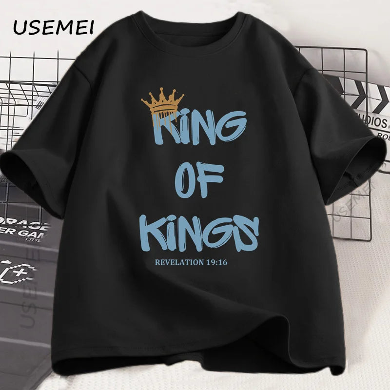 King of Kings T-Shirt Christian Clothing Religious Gift for Men Women Jesus Christ Streetwear Faith Cotton Short Sleeve Tees