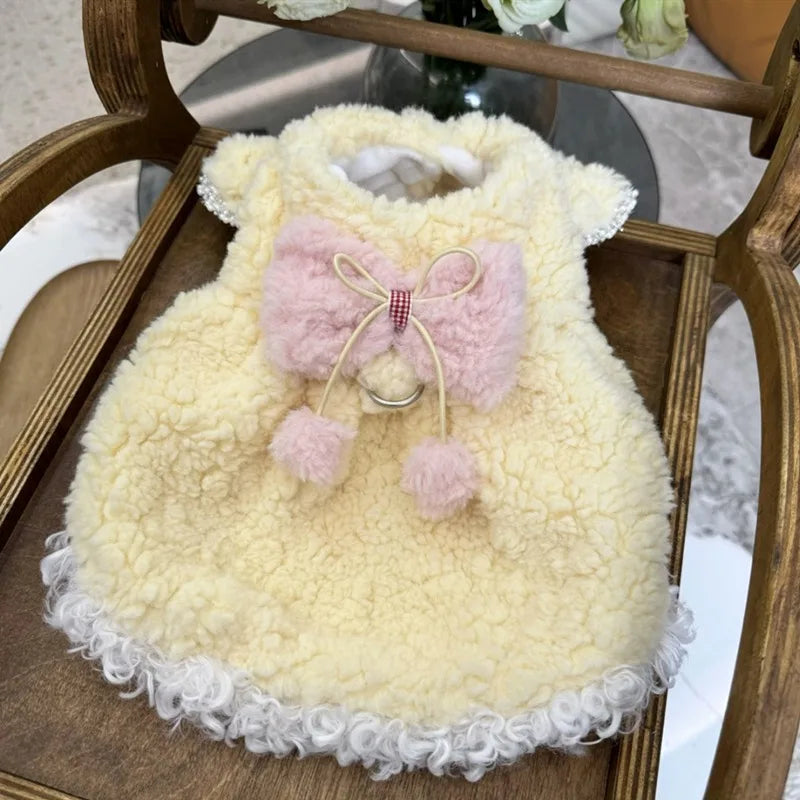 So Cute Dog Dress Pet Cotton Skirt for Teddy Dogs Winter Warmth Clothies Poodle Plush Thickened Cotton Coat Dog Stuff