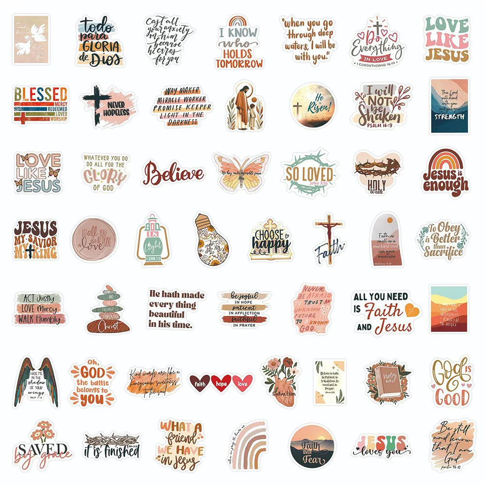 10/30/50pcs Jesus Phrase Graffiti Stickers Bible Faith Cross Words Decals Waterproof DIY Water Bottles Laptop Phone Stationery