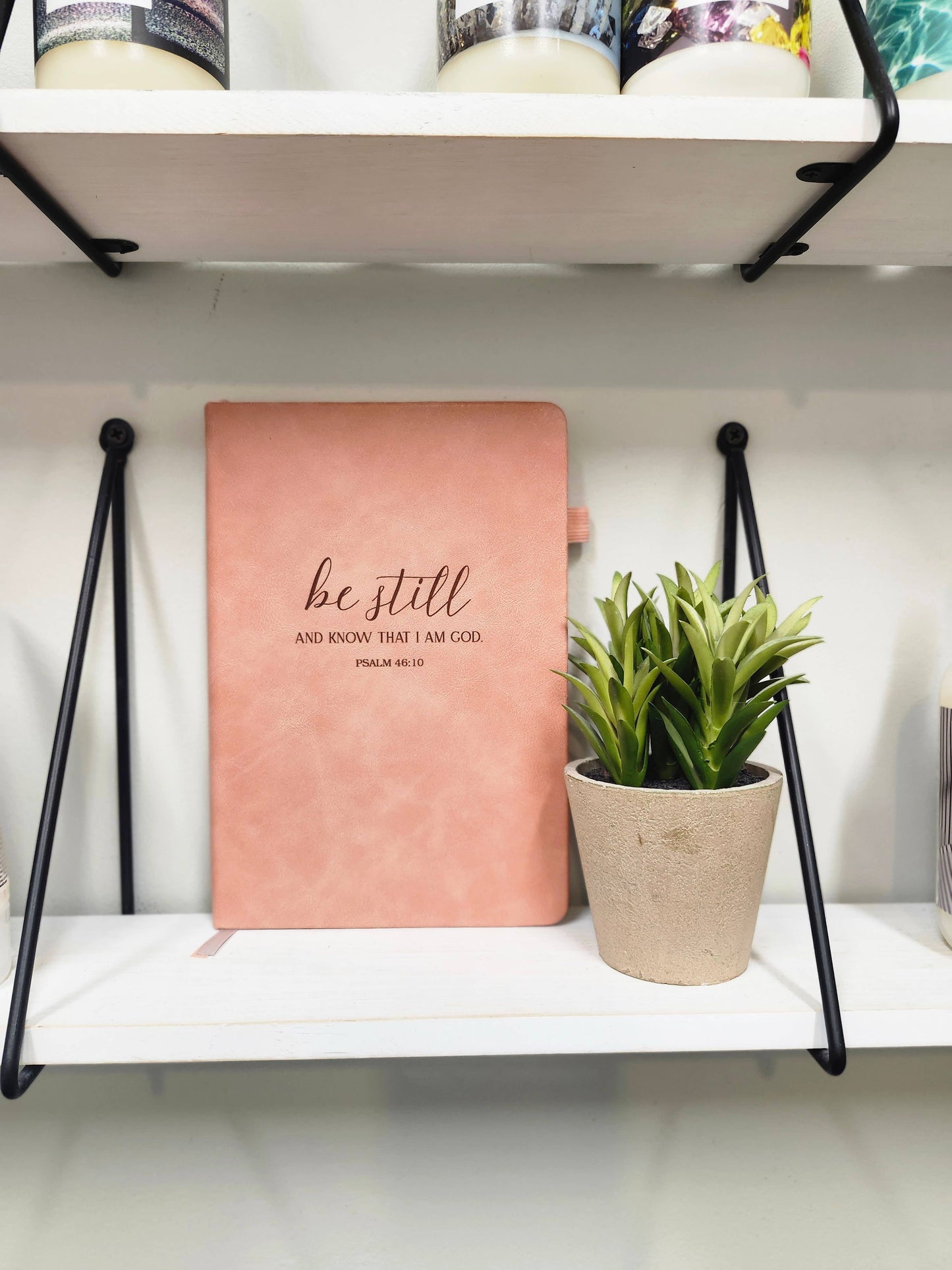 Engraved Leather Christian Journal: Be still and know (Soft Pink)
