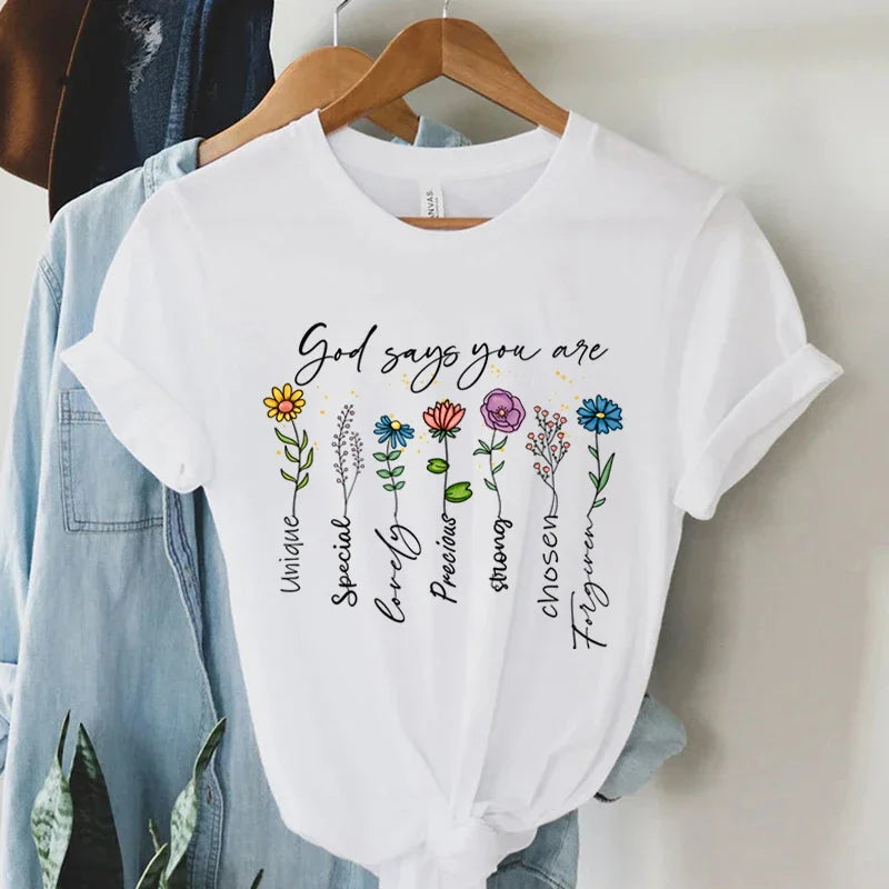 God Says You Are Unique Print T Shirt Women Gospel Music Fashion Streetwear Tops Vintage Religion Faith Christian Tees Tshirt