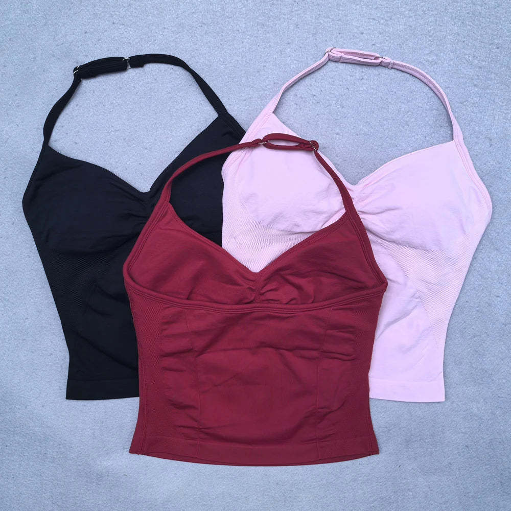 Adjustable Strappy Gym Top Backless Gym Clothes Women Scrunch Bra Removable Cups Yoga Tank Workout Outfits Tops Sports Vest