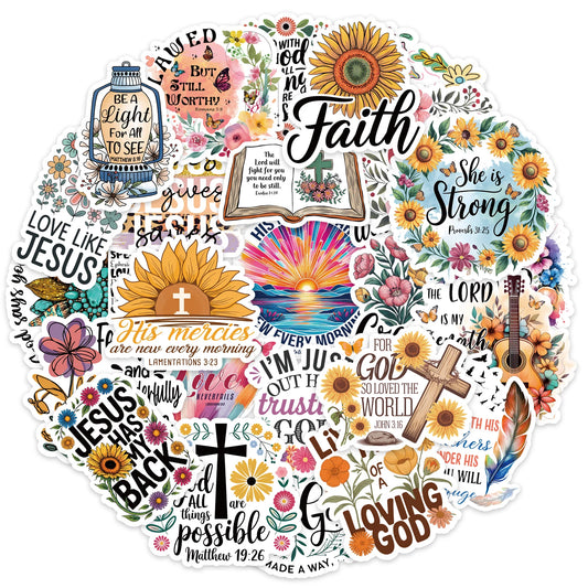 50PCS Jesus Phrase Graffiti Stickers Bible Faith Cross Words Stickers For Junk Journal Water Bottles Laptop Phone Refrigerator