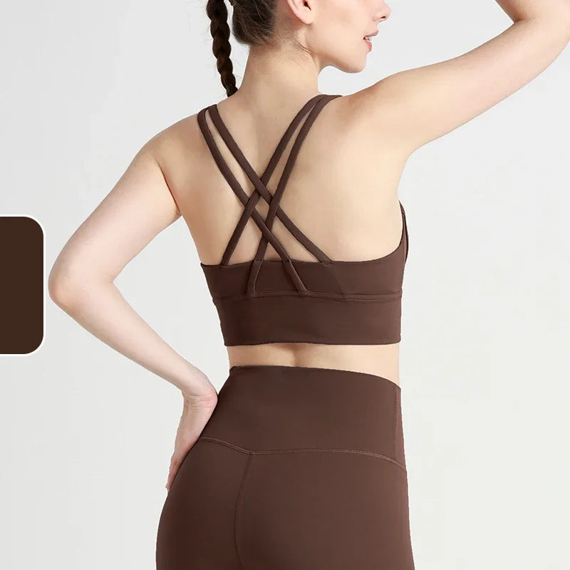 Woman Clothes Gym Top Breathable Sports Bra Cross-Backed Yoga Bra Outdoor Jogging Push Up Fitness Trainning Sportswear Underwear