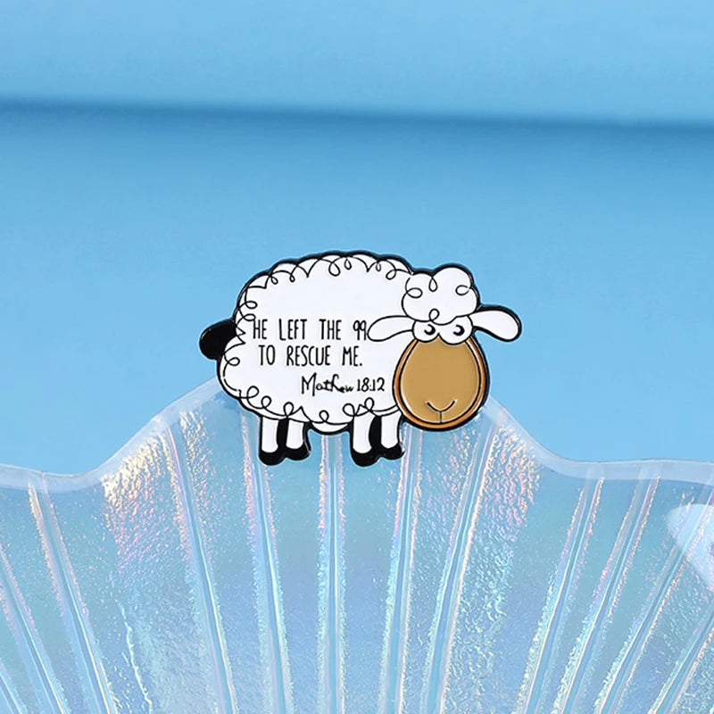 He Left the 99 to Rescue Me Enamel Pin Cute Sheep Lamb Christian Faith Jesus Scripture Religious Brooch Lapel Badge Jewelry Gift