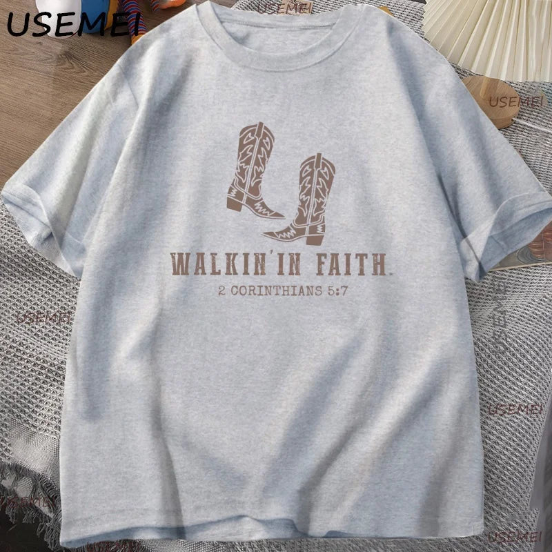 Christian Western Minimalist T Shirt Christian Tee Faith Based Printed T-shirt Casual Men Women Cotton Short Sleeve Clothes Tops