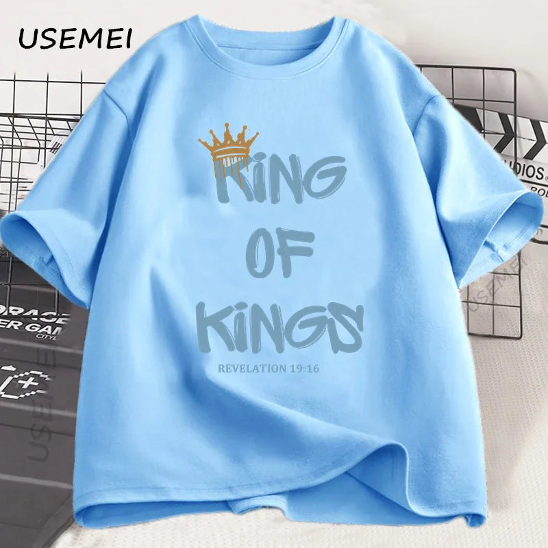 King of Kings T-Shirt Christian Clothing Religious Gift for Men Women Jesus Christ Streetwear Faith Cotton Short Sleeve Tees